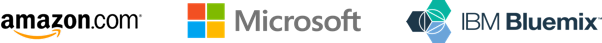 Amazon logo, Microsoft logo, IBM Bluemix logo